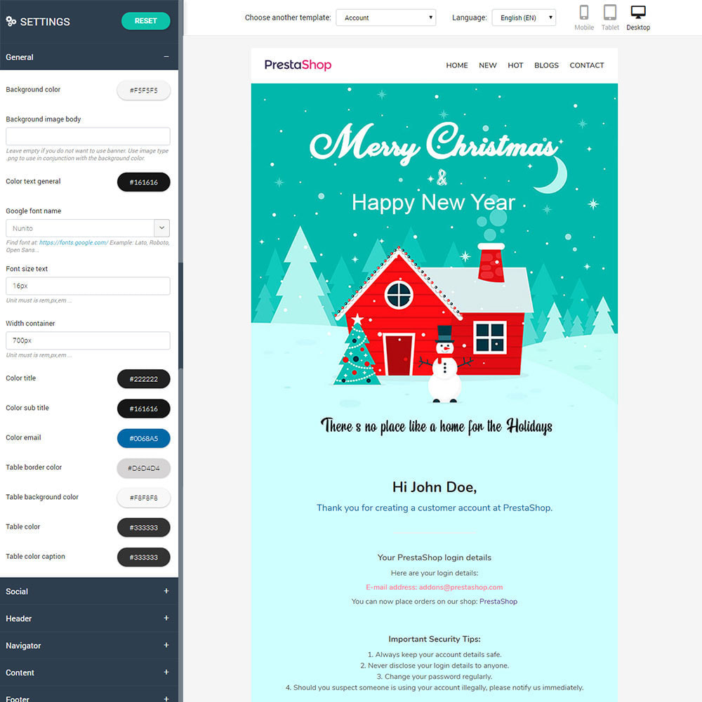 New Year Template emails and for emails of module PrestaShop Addons