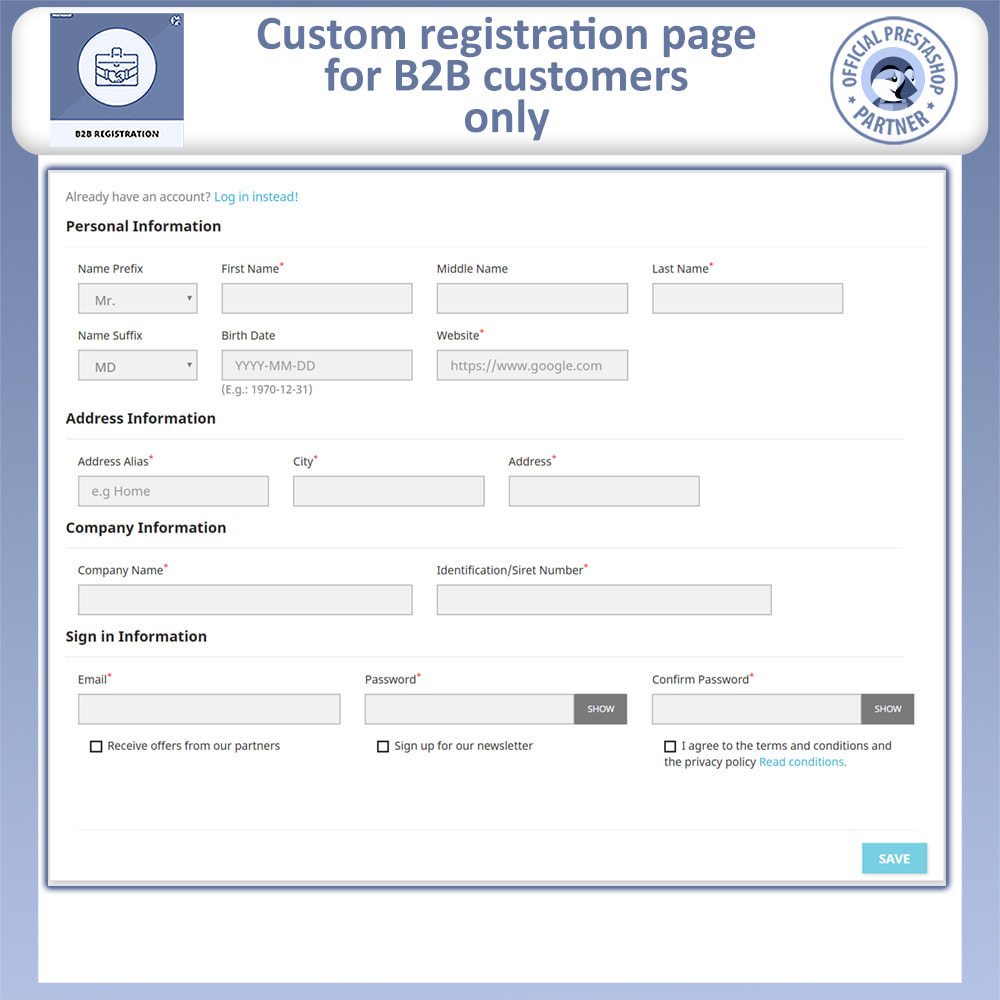 B2B Registration Addons